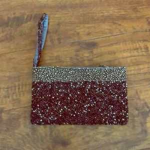 Brown beaded clutch